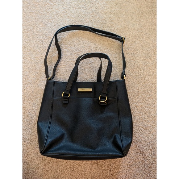 Tommy Hilfiger Handbags - Tommy Hilfiger Tote Bag Black Pebbled Faux Leather Crossbody Handbag